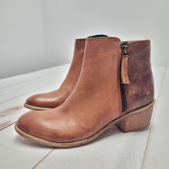 Bed Stu Roan Liz tan leather contrast ankle boots booties distressed - Picture 1 of 9